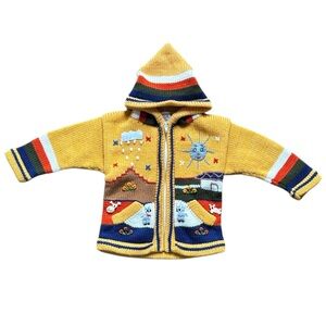 Isabella Mia Unisex Wool Embroidered Animal Knit Striped Hooded Sweater Jacket